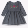 Tweens & Teens Girls Velvel Embroidered Fancy Frock - Charcoal