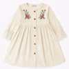 Tweens & Teens Girls Velvet Embroidered Buttoned Frock - Beige