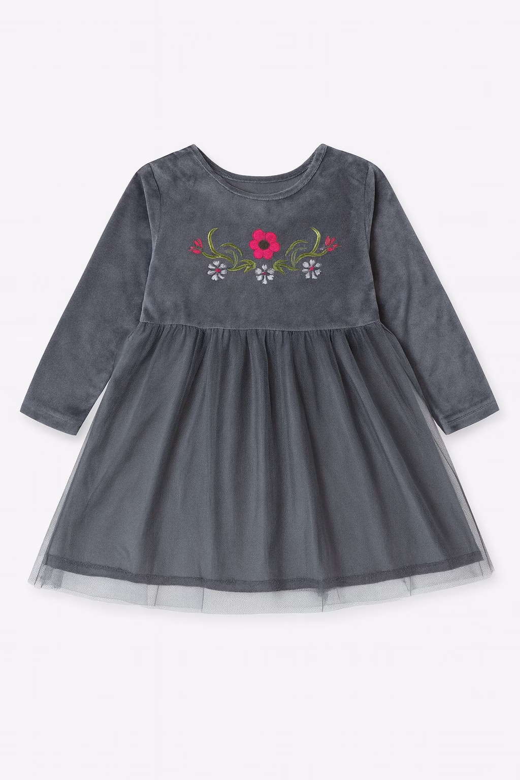 Tweens & Teens Girls Velvet Embroidered Fancy Frock - Charcoal