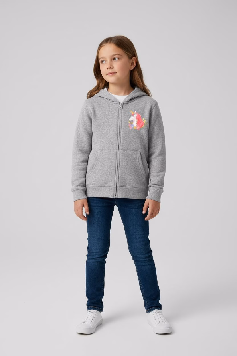 Baby Club Girls Unicorn Print Zipper Hoodie - Grey - Image 2
