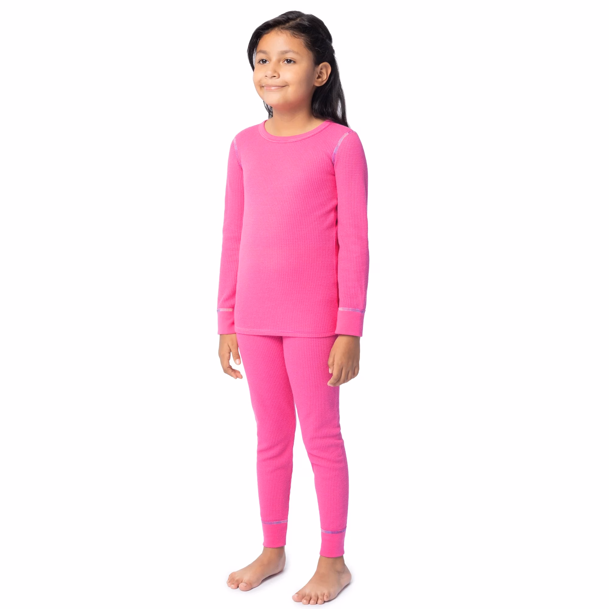 Athletic Works Girl's Waffle Thermal Underwear Crew Top & Bottom Set Pink