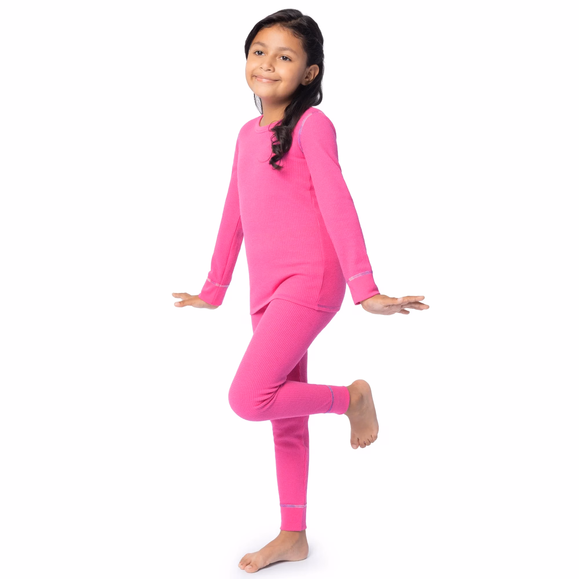 Athletic Works Girl's Waffle Thermal Underwear Crew Top & Bottom Set Pink - Image 9