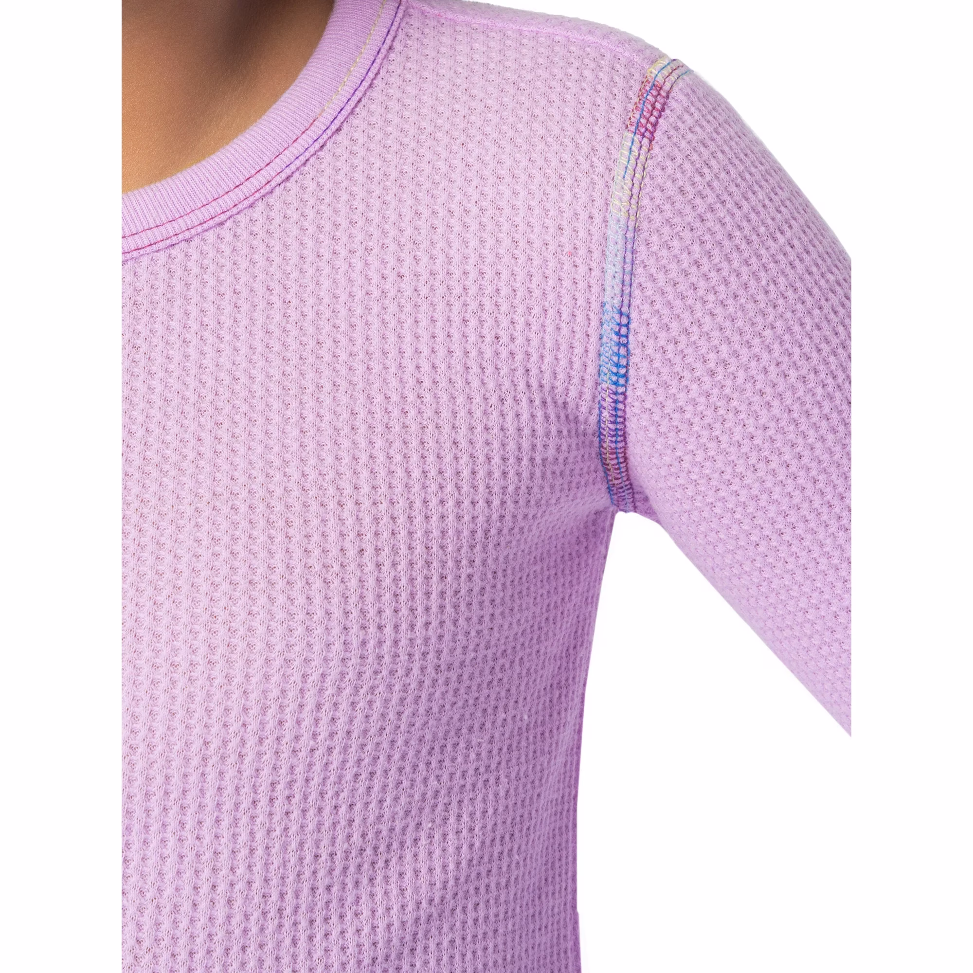 Athletic Works Girl's Waffle Thermal Underwear Crew Top & Bottom Set Purple - Image 5