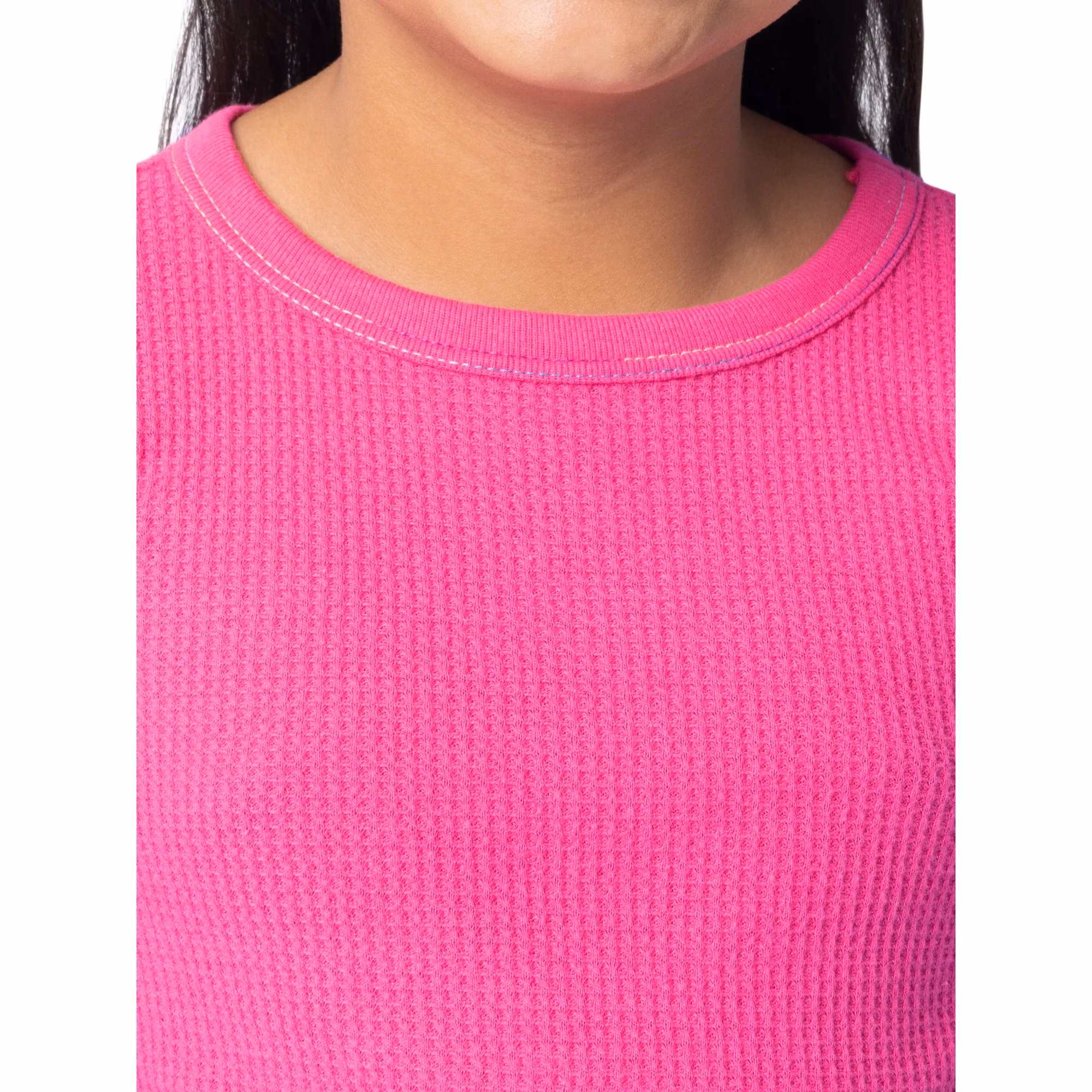 Athletic Works Girl's Waffle Thermal Underwear Crew Top & Bottom Set Pink - Image 3