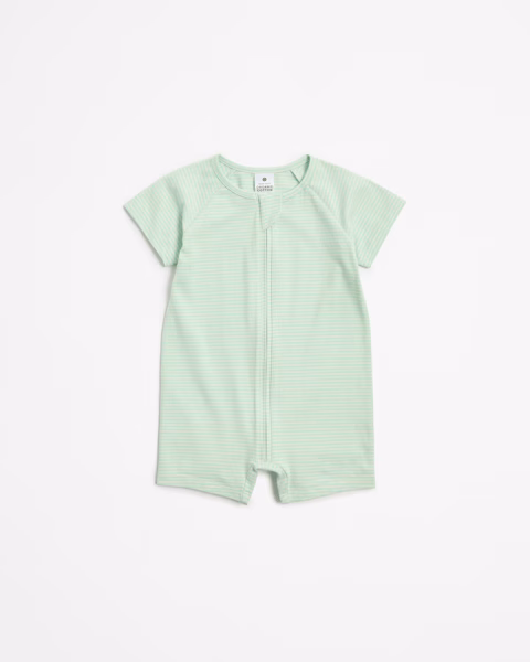 Target Cotton Zip Romper - Green Stripes