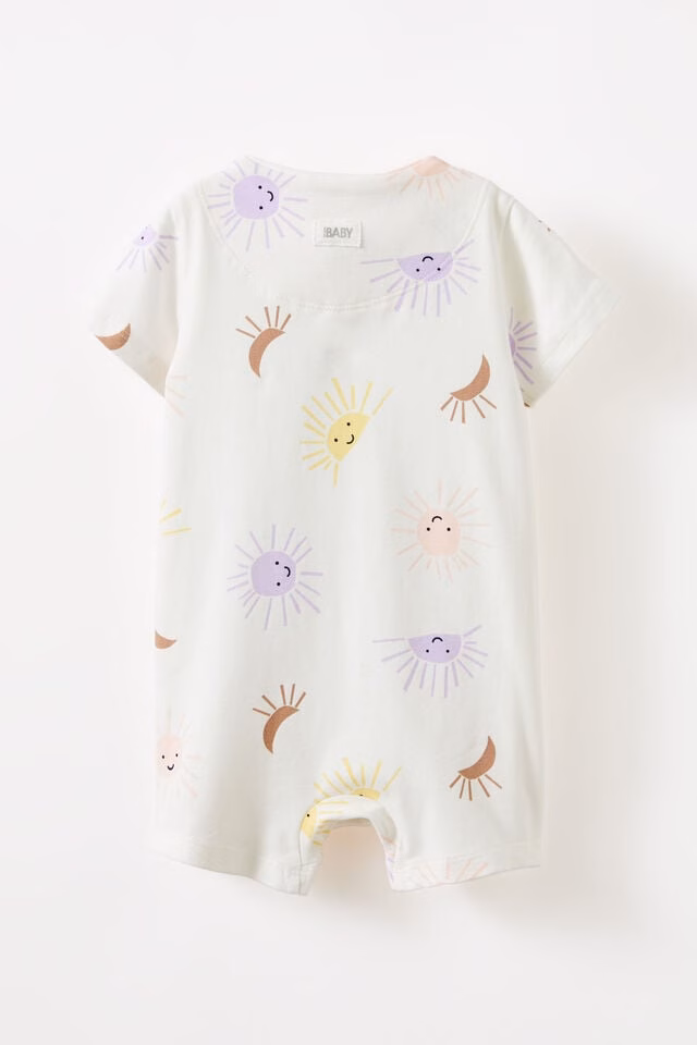 Baby Cotton Zip Romper Multi Sun Print White - Image 2