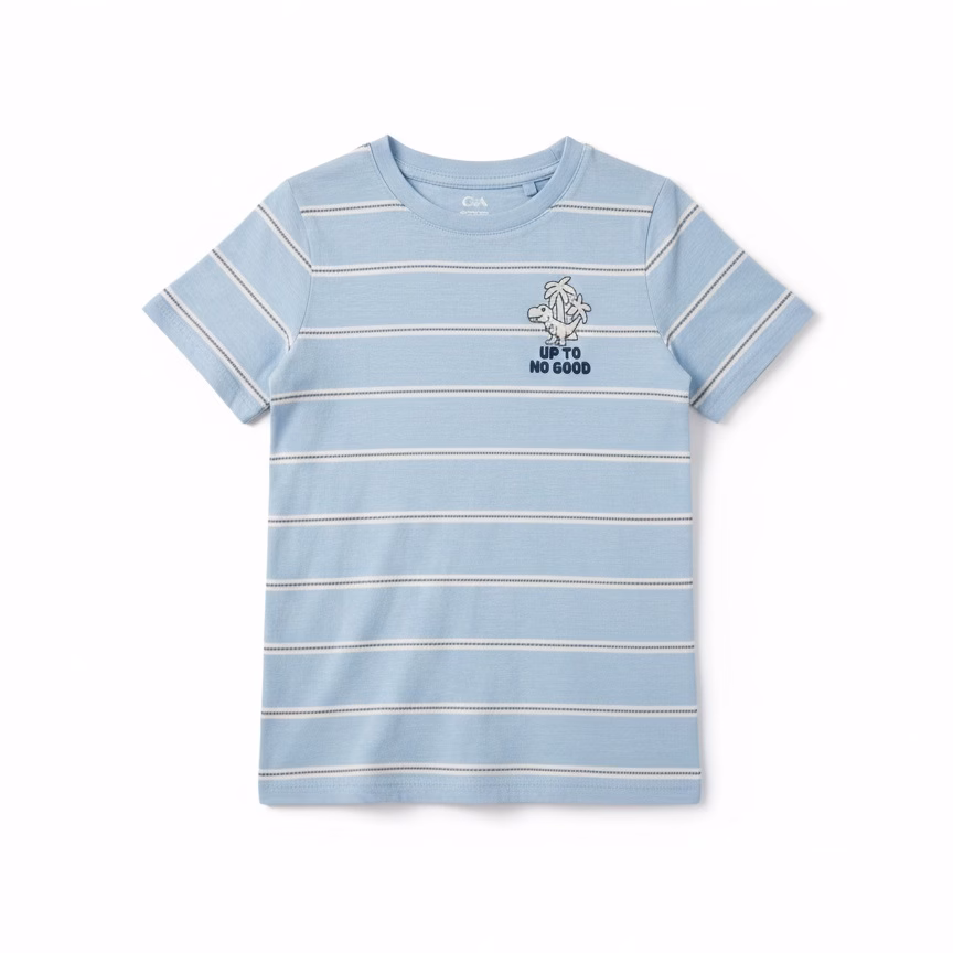 C&A T Rex Embroidery Logo Stripes T-Shirt Sky Blue