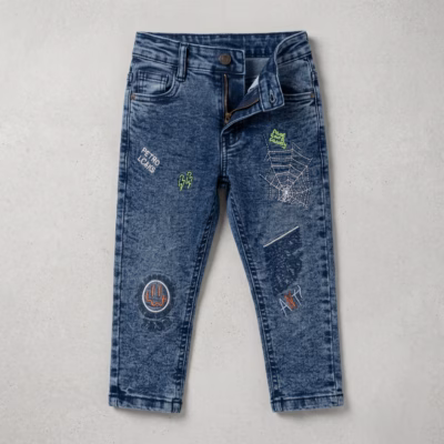 SARA Boys Spider Logo Soft Denim - Blue Wash