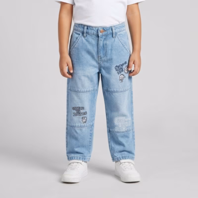 SARA Boys Loose Fit Graphic Denim - Light Wash