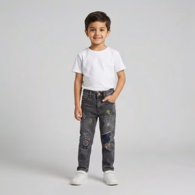 SARA Boys Spider Logo Soft Denim - Grey