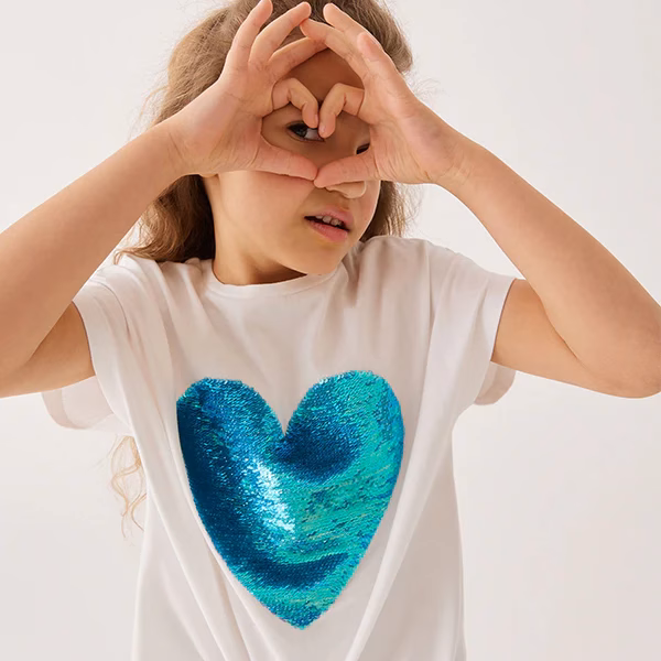 Next Shiny Sequin Heart T-Shirt White - Image 2