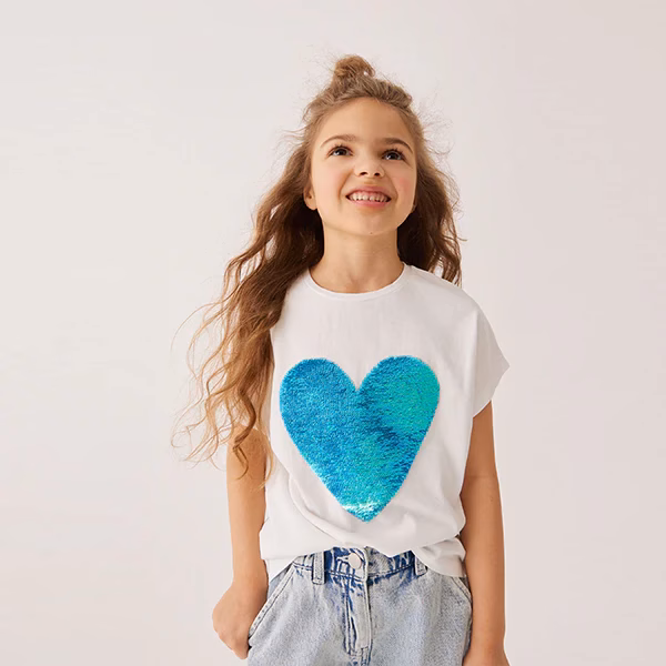 Next Shiny Sequin Heart T-Shirt White