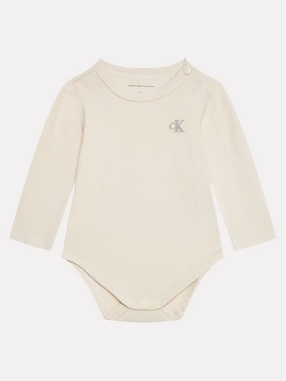 Calvin Klein Ribbed Embroidery logo Romper Beige