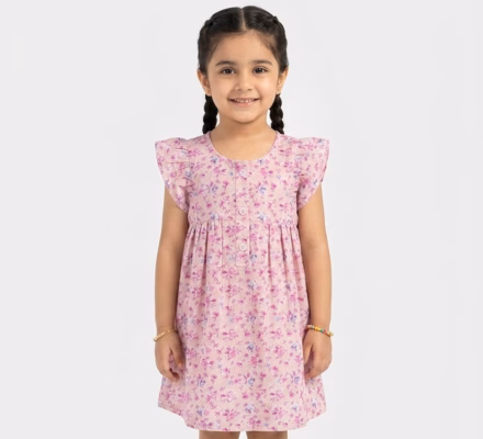 Fables Allover Embroidery Floral Cotton Frock
