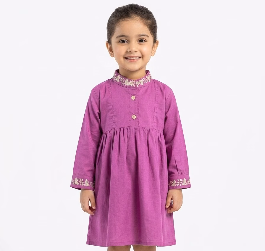 Fables Collar Embroidery Cotton Frock - Image 2