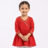 Fables Golden Sequence V-Neck Cotton Frock Red