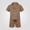 Fables LITTLE WILD — Sketch Bear Johnny Collar With Shorts Set - Brown