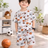 C&A Baby Basket Ball Printed Bluish White Tee and Shorts 2pc Set