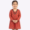 Fables Black Stripe V-Neck Floral Cotton Frock Red