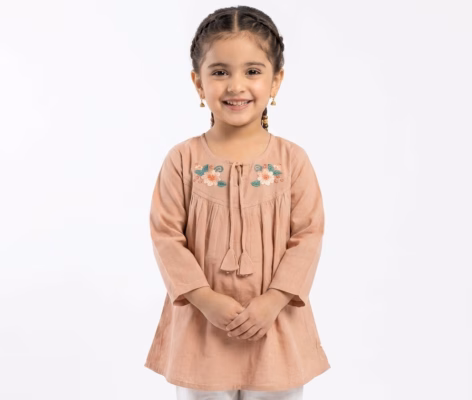 Fables Collar Strings Embroidery Logo Lining Frock Rust
