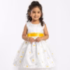 Fables Sleeveless Sequence Pattern Frock With Golden Stripe White