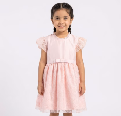 Fables Net Embroidery Frock pink