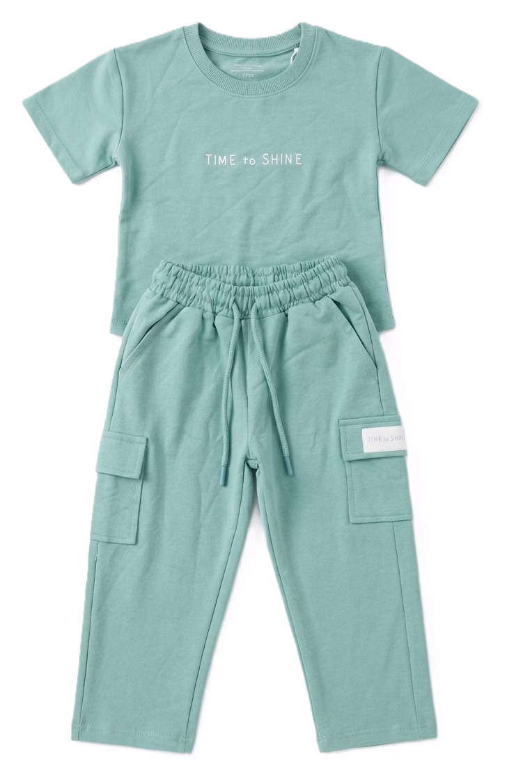 M&S Time To Shine Logo T-Shirt & Cargo Trouser Set Mint Green - Image 3