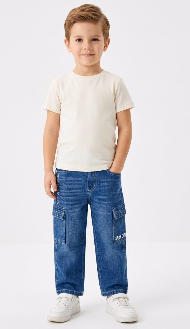 SARA Boys Straight Fit White Stitching Pattern Denim - Image 2