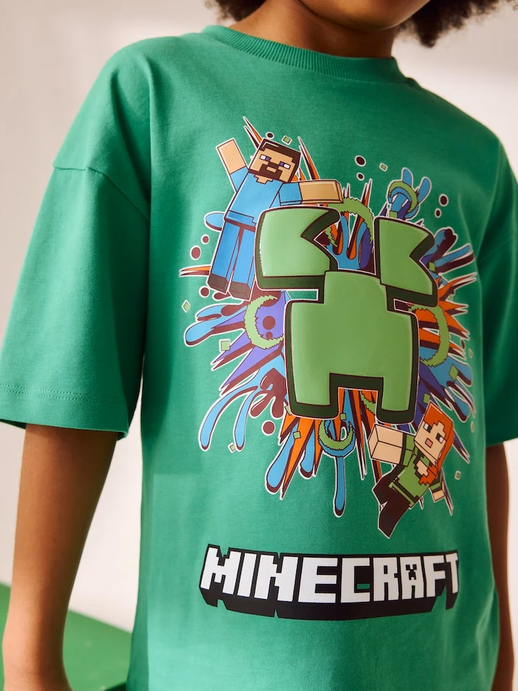Minecraft Big Logo Printed Half Sleeves Tee in Green - Image 2