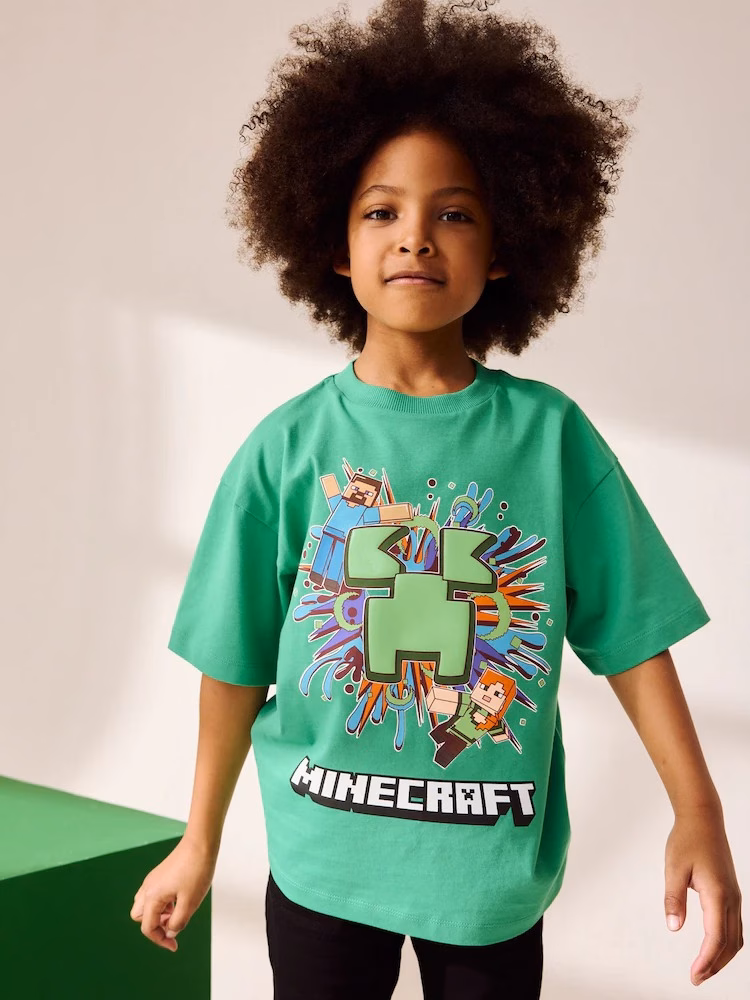 Minecraft Big Logo Printed Half Sleeves Tee in Green - Image 3