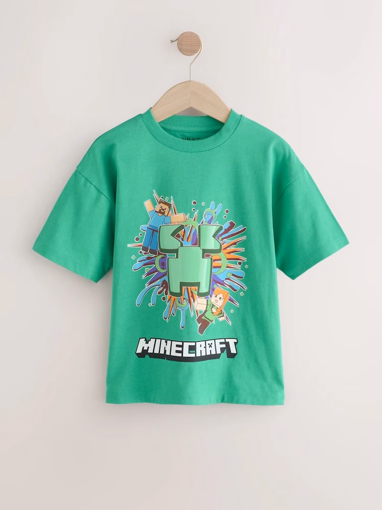 Minecraft Big Logo Printed Half Sleeves Tee in Green