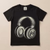 Mother Care Headphone Print Half Sleeve Black Tee