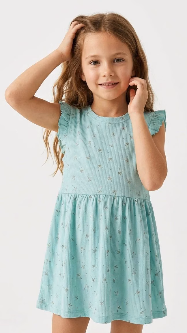 LC WAIKIKI Girls Textured Allover Bow Printed Dress - Image 2