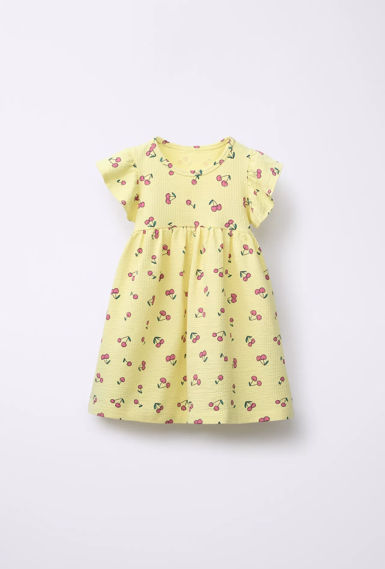Zara Soft Textured Cherry Print Frock Yellow