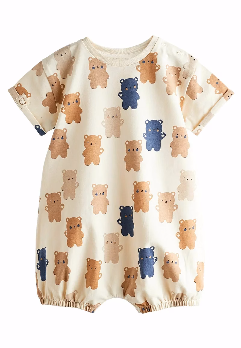 Next Allover Navy/Brown Bear Print Romper