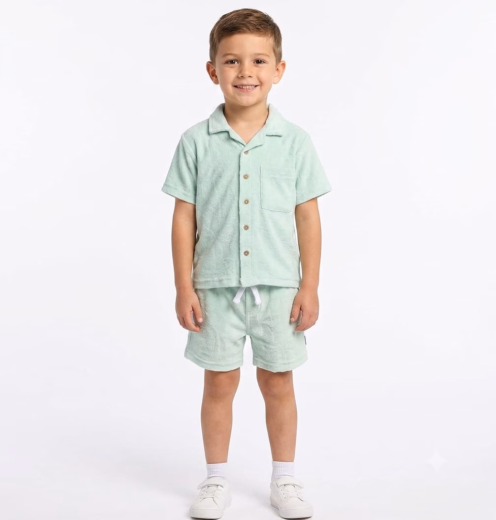 Ben Sherman 2 Piece Cabana Terry Tee & Shorts Lake Green