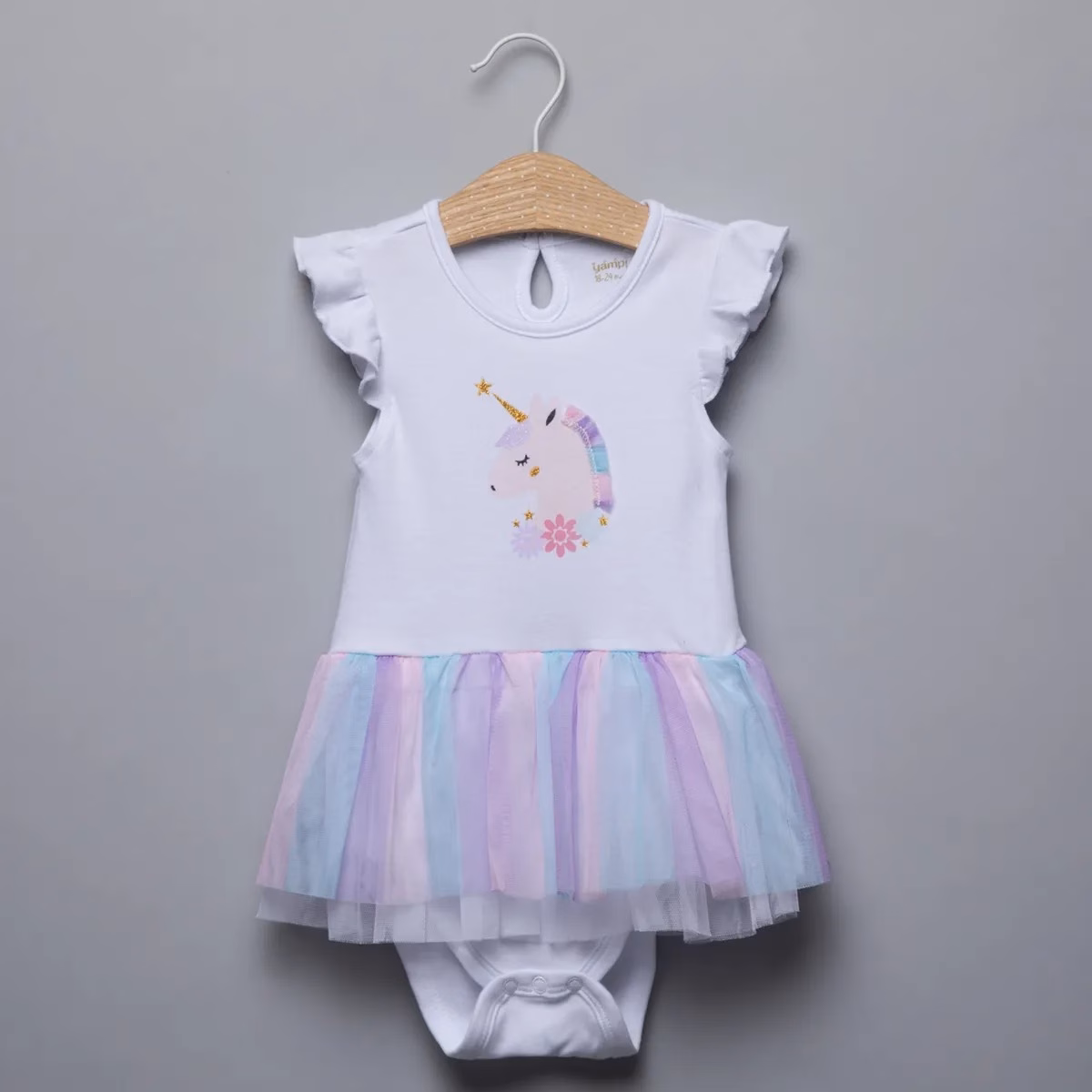 Baby Yampi Unicorn Logo Frock Romper White