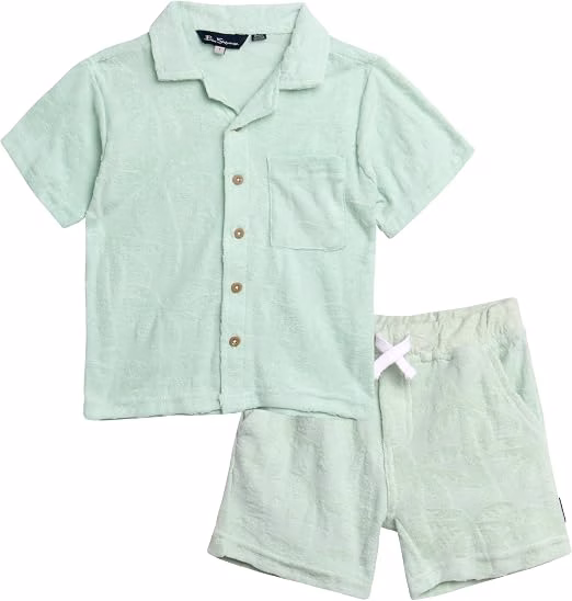 Ben Sherman 2 Piece Cabana Terry Tee & Shorts Lake Green - Image 2