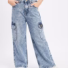 SARA Girls Embroidery Logo Cargo Denim