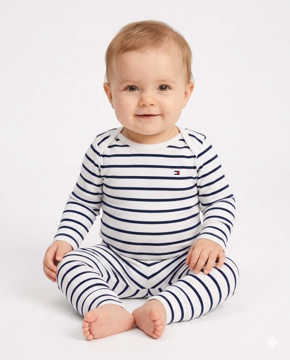 Tommy Hilfiger Stripped White/Navy Blue Baby Trousers - Image 2
