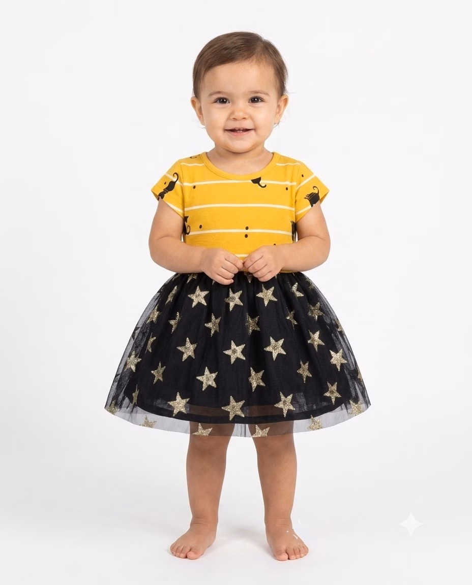 Mother Care Cat & Star Logo Frock Yellow & Black