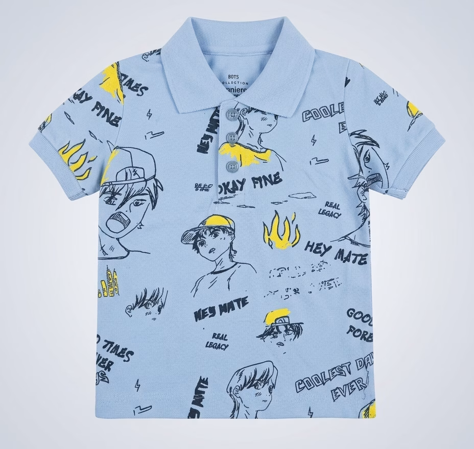 Juniors Boys Manga Inspired Character Print Polo Shirt - Image 2