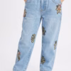 SARA Girls Embroidery Flower Logo Denim