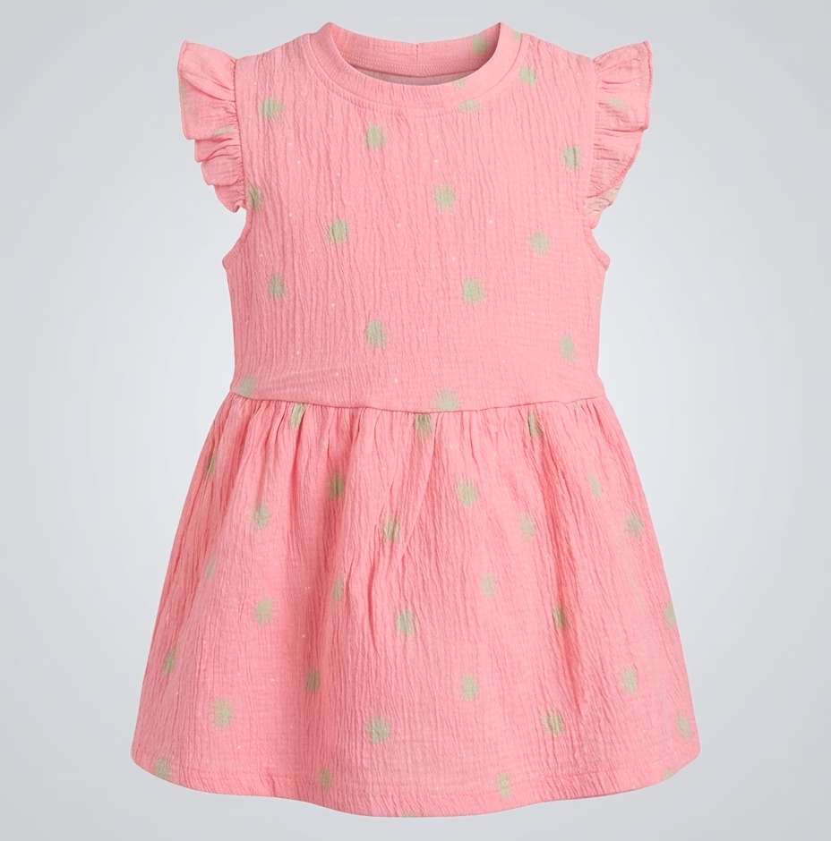 LC WAIKIKI Girls Textured Green Leaf Printed Dress Pink
