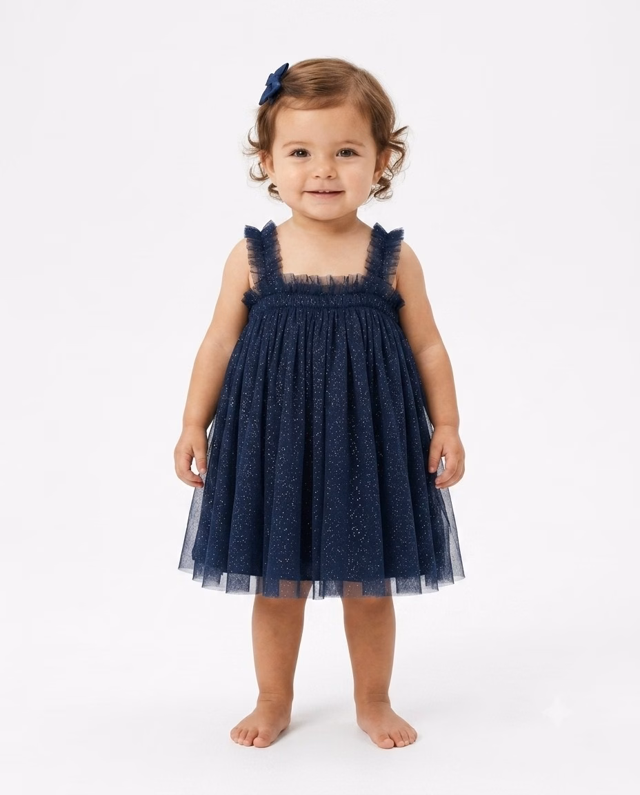 Next Baby Shimmer Ruffle Frock Navy Blue