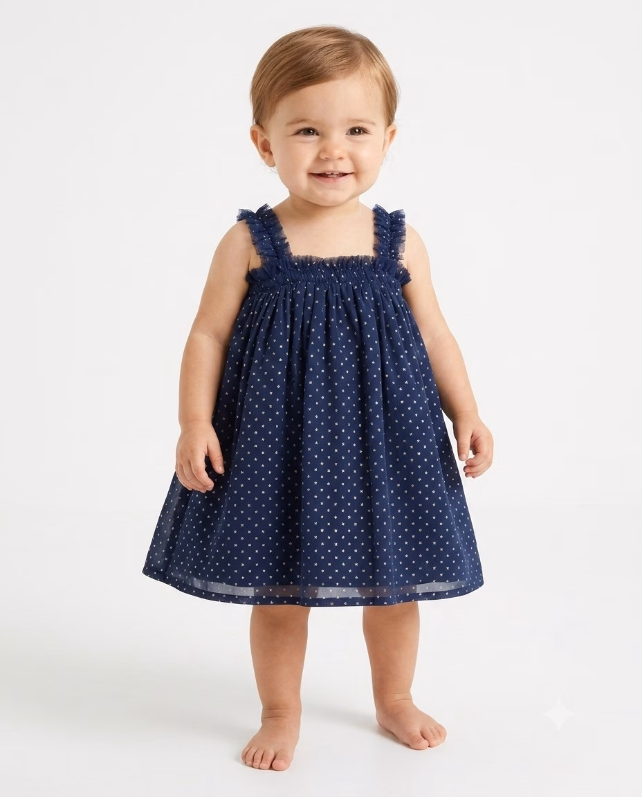 Next Baby Shimmer Ruffle Frock Blue Star