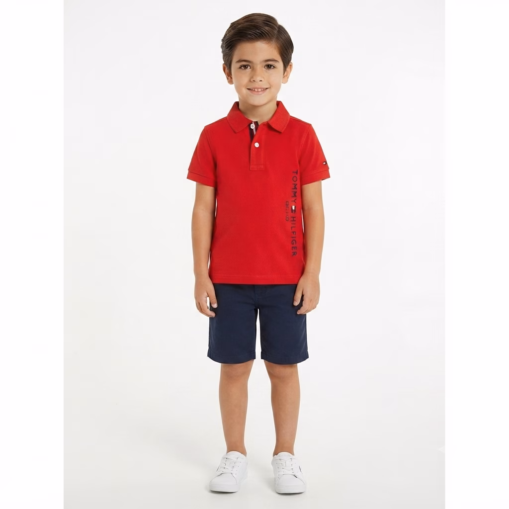 Tommy Hilfiger Est.1985 Embraided Vertical Logo Polo Red - Image 2
