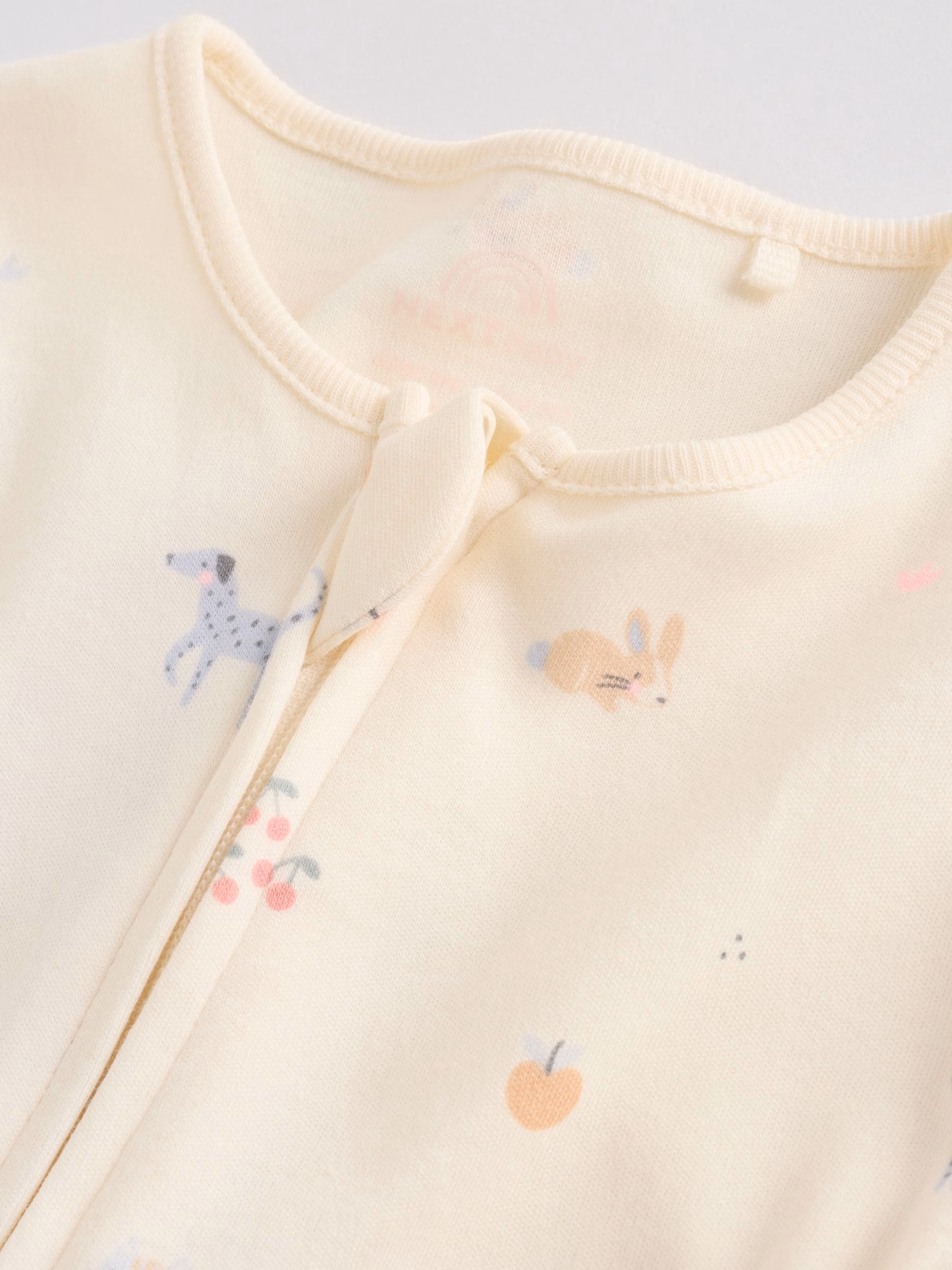 Next Baby Multi Animals, Fruits & Flowers Print Baby Zip Romper Beige - Image 3