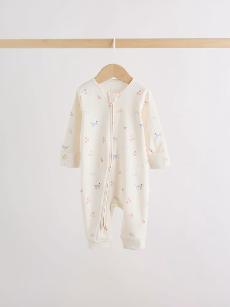 Next Baby Multi Animals, Fruits & Flowers Print Baby Zip Romper Beige