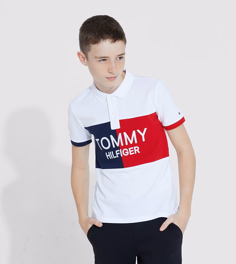 Tommy Hilfiger Color Block Embraided Logo Polo White - Image 2